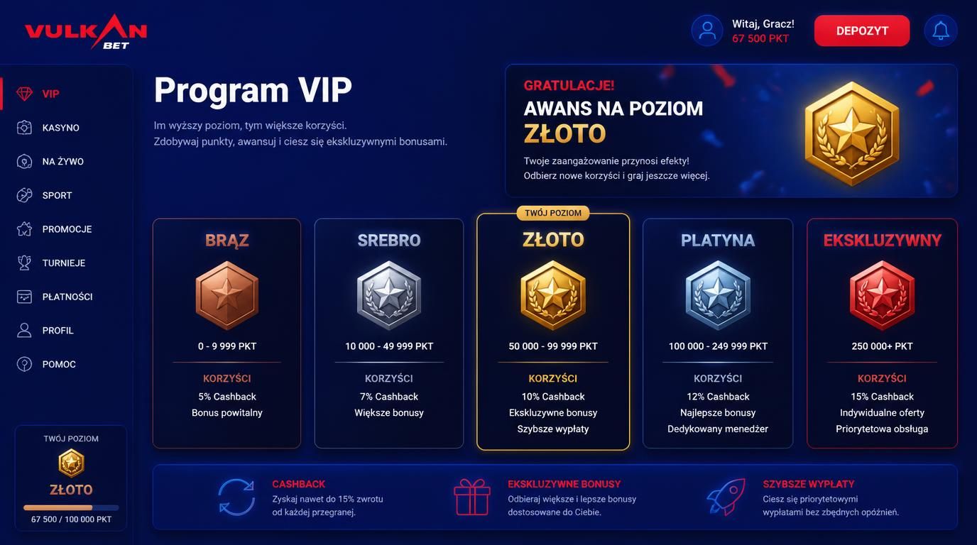 Interfejs programu VIP z poziomami lojalnościowymi i nagrodami